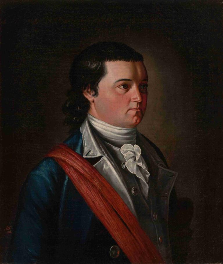 Major Roger Alden,John Trumbull,Oljemaleri,Oljemaleri, solo, 1 gutt, mannlig fokus, svart hår, ascot