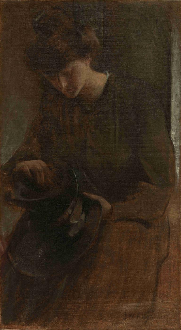 A Toiler,John White Alexander,Oil Painting,Oil Painting, hat, solo, 1boy, male focus, long sleeves