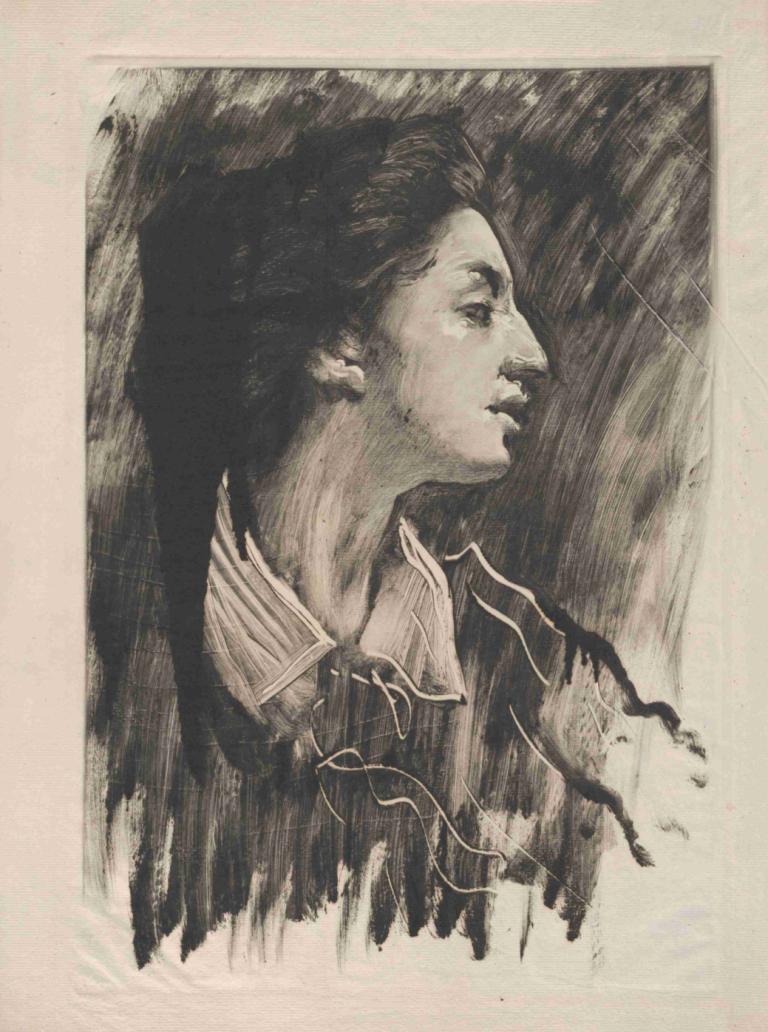 Elizabeth Alexander,John White Alexander,Sketch,Sketch, solo, 1boy, male focus, monochrome, traditional media