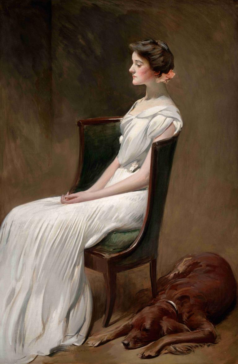 Miss Dorothy Quincy Roosevelt,John White Alexander,Oil Painting,Oil Painting, 1girl, fine art parody, dress