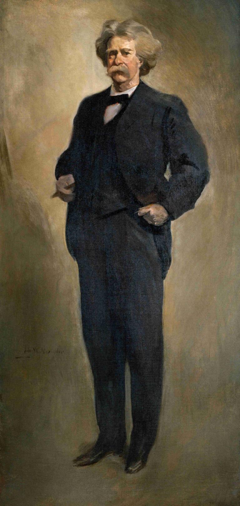 Portrait of Samuel L. Clemens (Mark Twain),John White Alexander,Oil Painting,Oil Painting, 1boy, solo