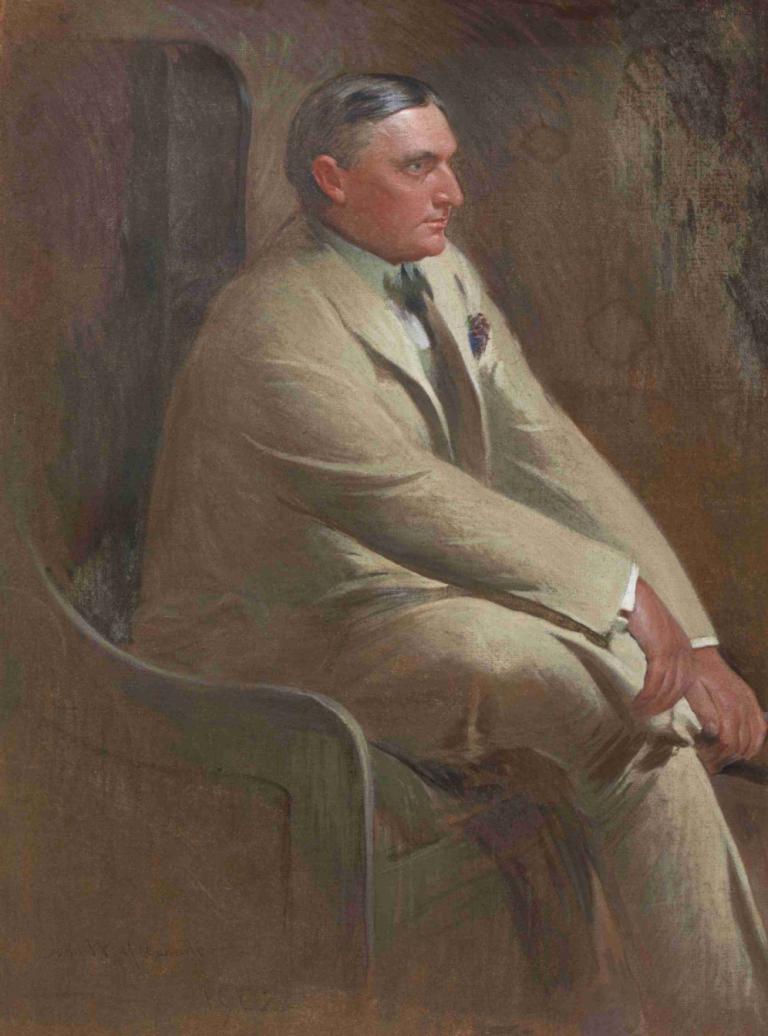 Portrait of William Denny,John White Alexander,Oil Painting,Oil Painting, 1boy, male focus, solo, sitting