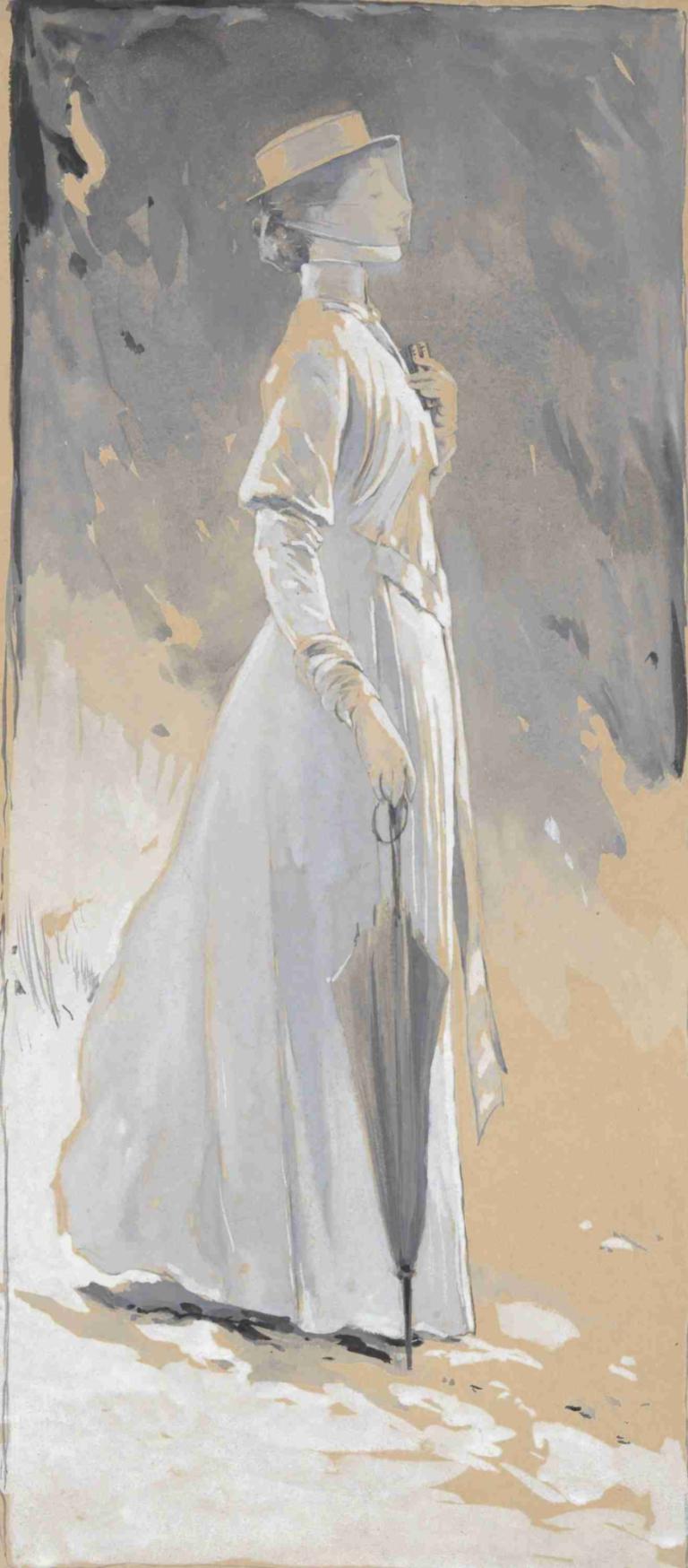 Young woman in white; Miss Cynthia – Illustration for 'The House with Cross',Νεαρή γυναίκα με λευκά