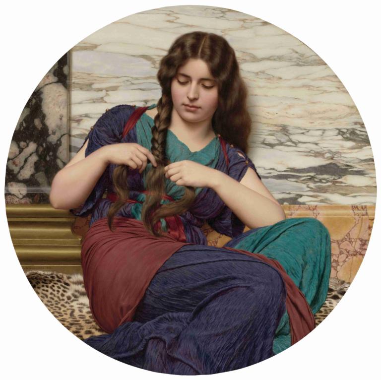 A Congenial Task,John William Godward,Oil Painting,Oil Painting, 1girl, fine art parody, solo, braid