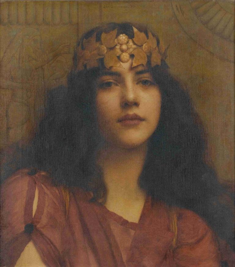 A Persian princess,John William Godward,Oil Painting,Oil Painting, 1girl, solo, black hair, long hair