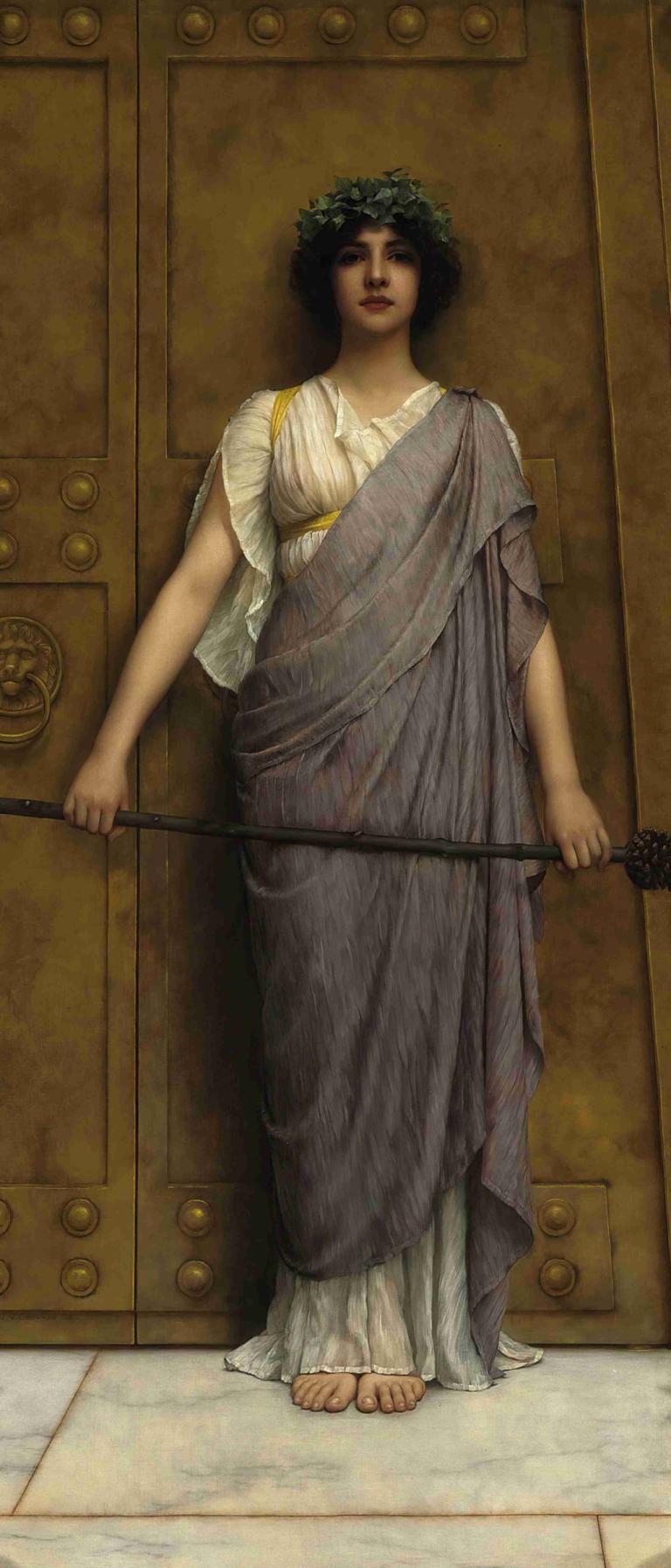 At the Gate of the Temple,John William Godward,Oil Painting,Oil Painting, solo, barefoot, realistic