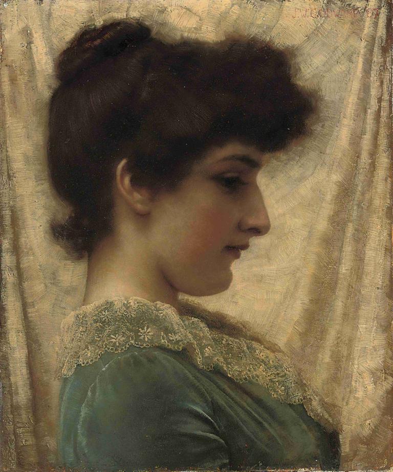 Dora 1887,Ντόρα 1887,John William Godward,Ελαιογραφία,Ελαιογραφία, 1 κορίτσι, μονοφωνία, Προφίλ, ρεαλιστικός