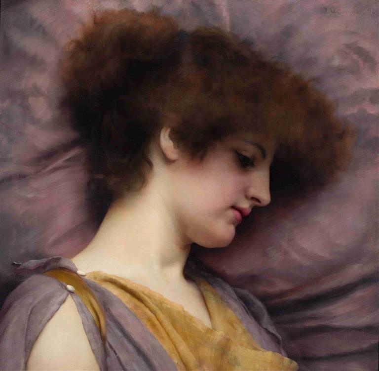 Far Away Thoughts,Μακρινές σκέψεις,John William Godward,Ελαιογραφία,Ελαιογραφία, 1 κορίτσι, μονοφωνία