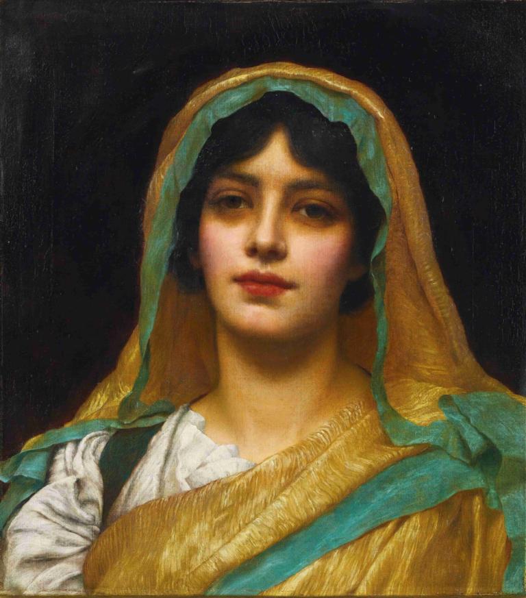 Head Of A Girl, Atalanta,Κεφάλι ενός κοριτσιού, Αταλάντα,John William Godward,Ελαιογραφία,Ελαιογραφία