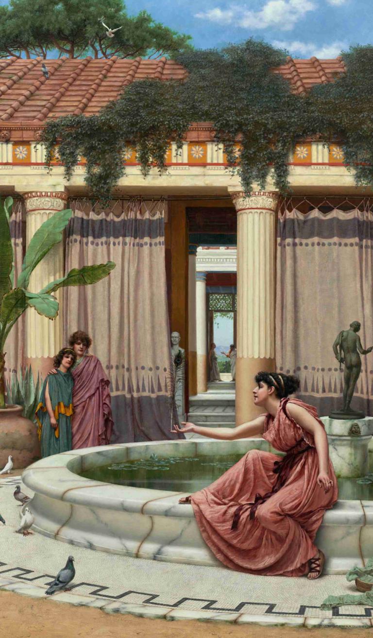 Innocent Amusements,Distracții nevinovate,John William Godward,Pictura in ulei,Pictura in ulei, pasăre, copac