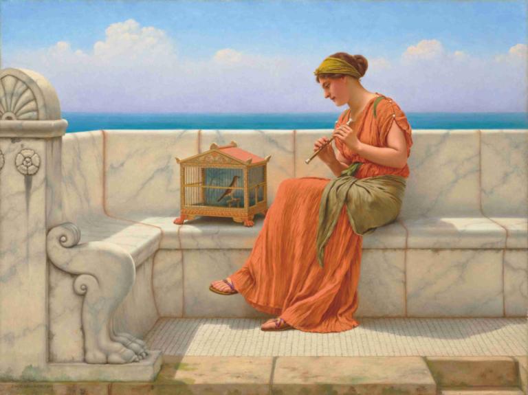 Songs without Words,John William Godward,Oil Painting,Oil Painting, 1girl, sitting, solo, fine art parody