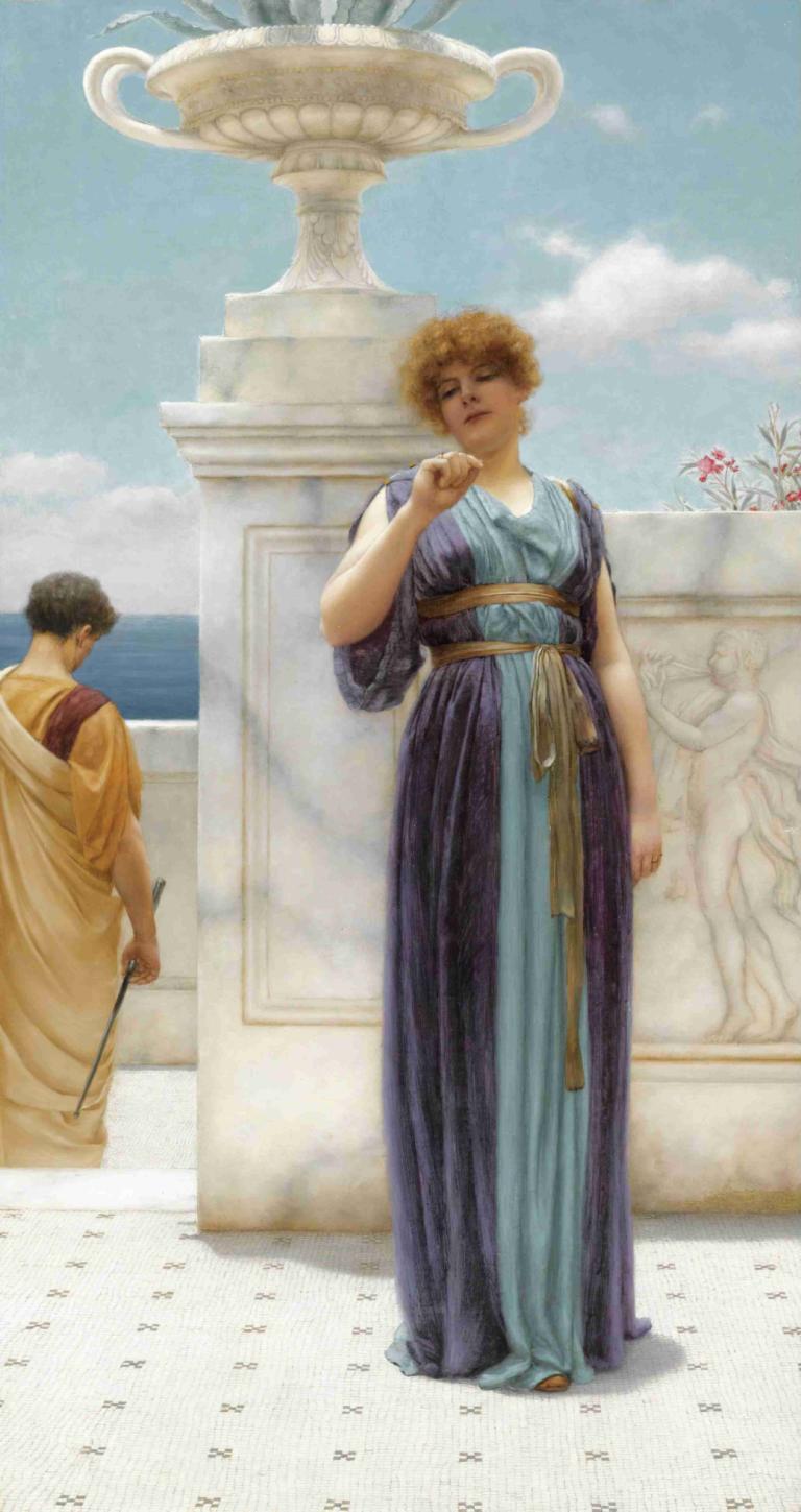 The Engagement Ring,Der Verlobungsring,John William Godward,Ölgemälde,Ölgemälde, Kleid, mehrere Jungen