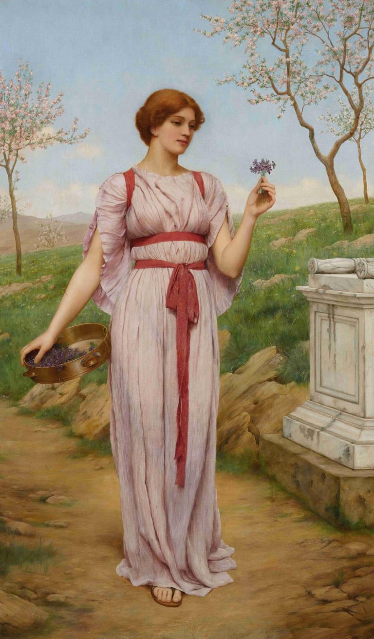 The Posy,- Ồ, không.,John William Godward,John William Goldward.,Tranh sơn dầu,Tranh sơn dầu, 1 cô gái, đấu