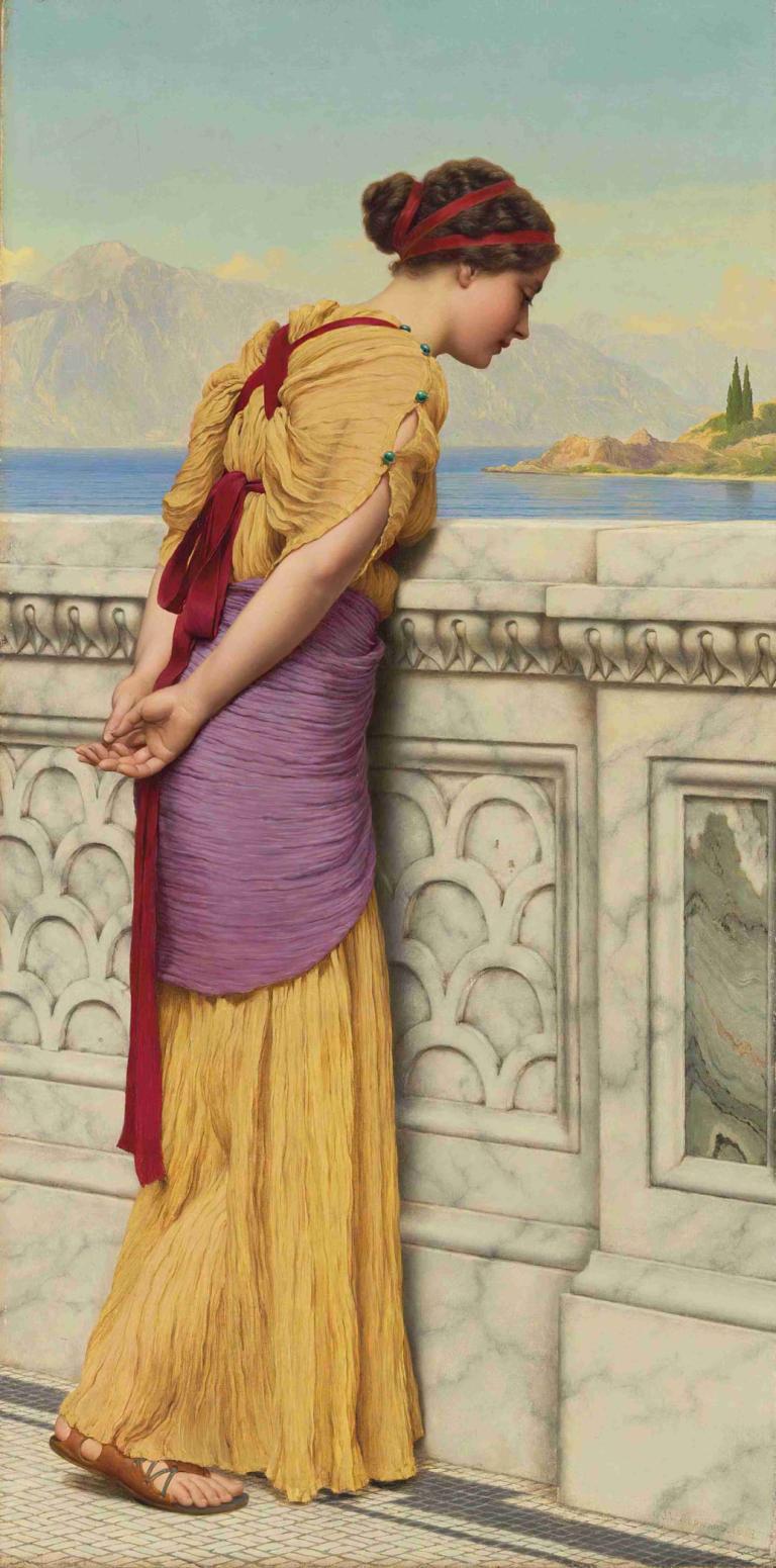 Who Can They Be,彼らは誰になれるのか,John William Godward,ジョン・ウィリアム・ゴッドワード,油絵,油絵, 1女の子, ソロ, 美術パロディ, 腕を後ろに回す, サンダル, ドレス