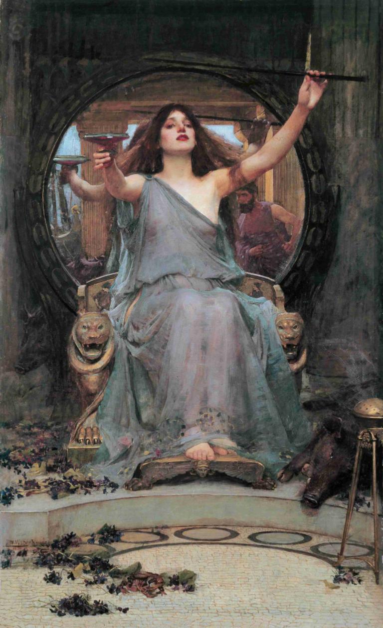 Circe Offering the Cup to Odysseus,Circe ofrer pokalen til Odysseus,John William Waterhouse,Oliemaleri