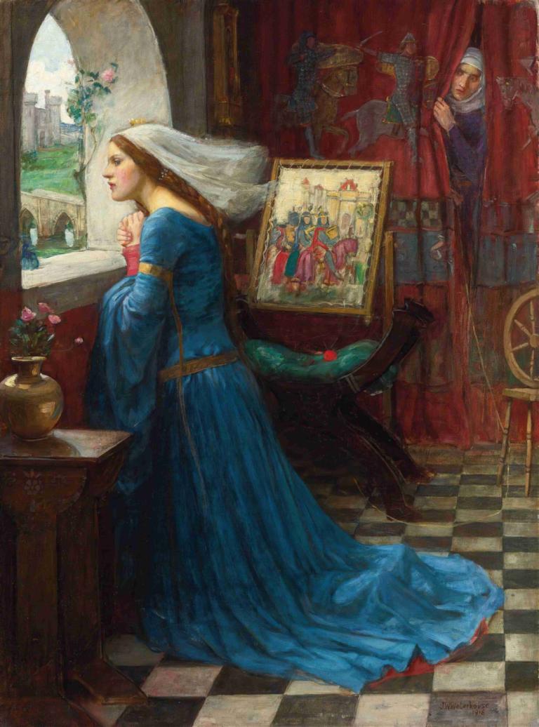 Fair Rosamund,John William Waterhouse,Oliemaleri,Oliemaleri, kunstparodi, kjole, gardiner, blomst, 1 pige