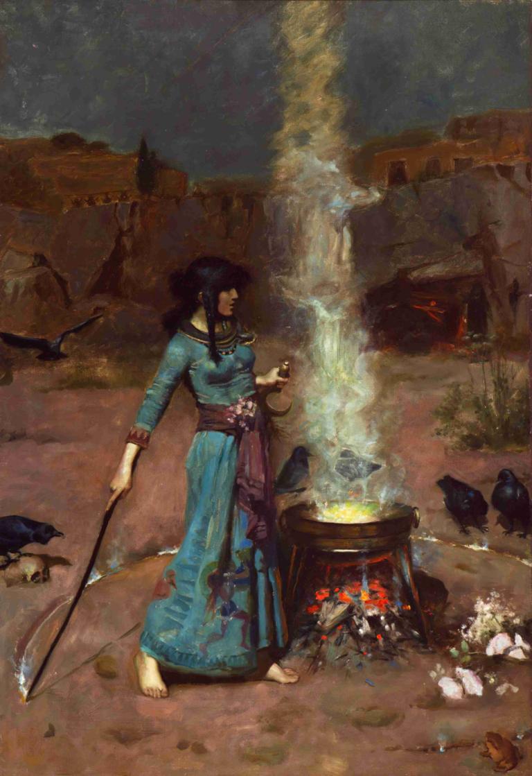 The Magic Circle,Magiczny Krąg,John William Waterhouse,Obraz olejny,Obraz olejny, 1 dziewczyna, boso