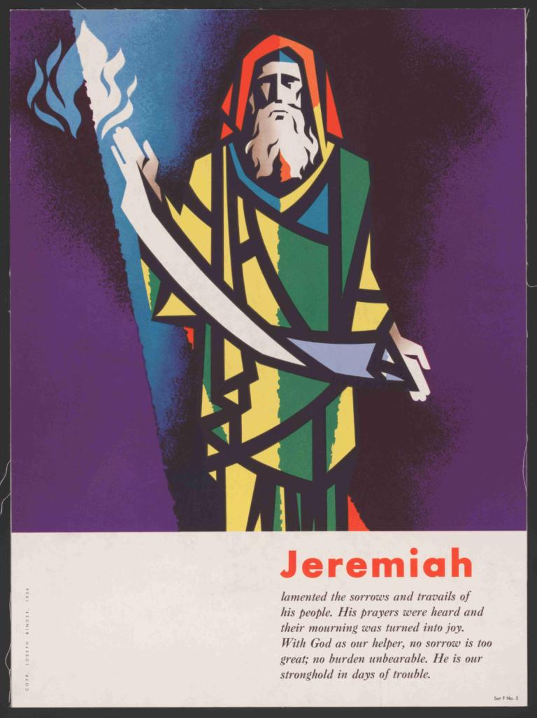 Jeremiah,Joseph Binder,Illustration,Illustration, solo, beard, 1boy, facial hair, english text, robe