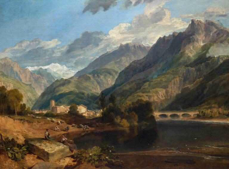 Bonneville, Savoy,邦纳维尔、萨沃,Joseph Mallord William Turner,约瑟夫-马洛德-威廉-透纳,油画,油画, 风景, 户外, 云, 天空, 天, 山, 树, 景观, 传统媒体