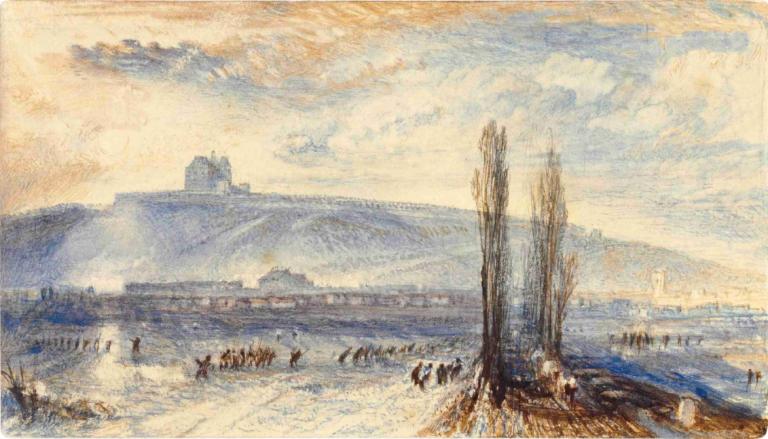 Brienne,布里安娜,Joseph Mallord William Turner,约瑟夫-马洛德-威廉-透纳,油画,油画, 树, 风景, 传统媒体, 户外, 没有人类, 云, 绘画（中）, 天空, 水彩（中）