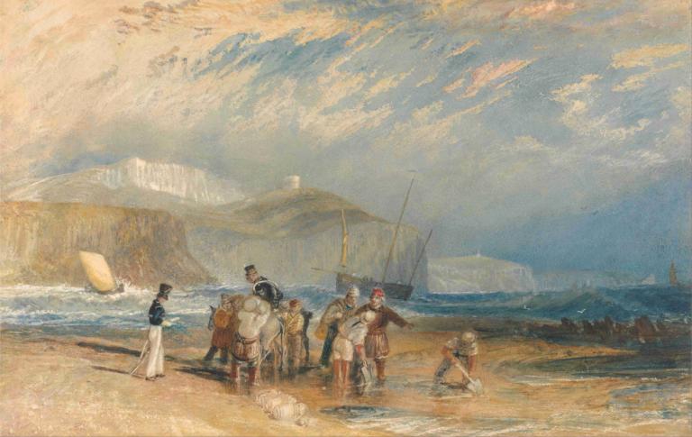 Folkestone Harbour and Coast to Dover,Joseph Mallord William Turner,Oil Painting,Oil Painting, multiple boys