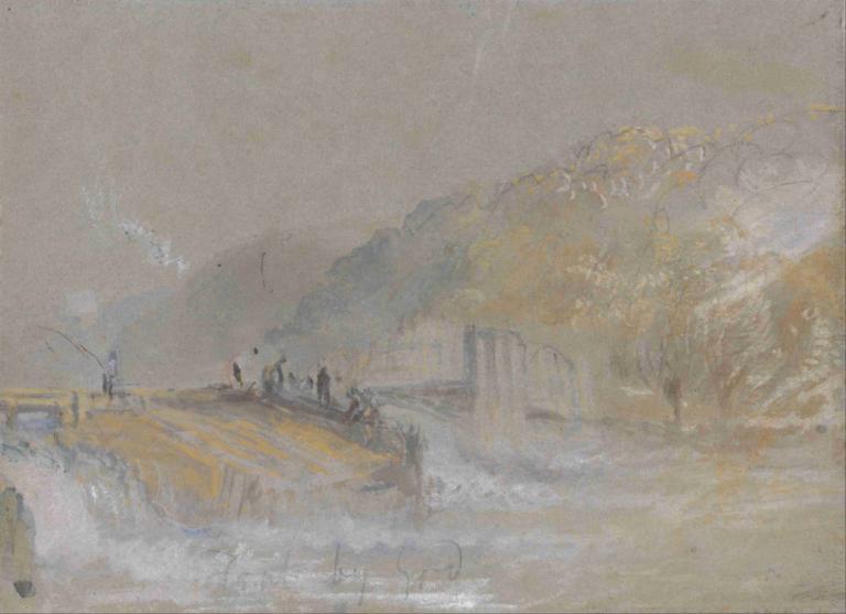 Foul by God River Landscape with Anglers Fishing From a Weir,Joseph Mallord William Turner,Oil Painting