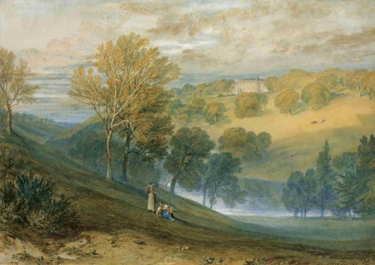 Gledhow Hall, Yorkshire,Joseph Mallord William Turner,Oil Painting,Oil Painting, tree, outdoors, scenery