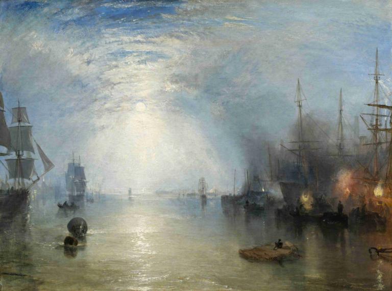 Keelmen Heaving in Coals by Moonlight,Joseph Mallord William Turner,Oil Painting,Oil Painting, watercraft