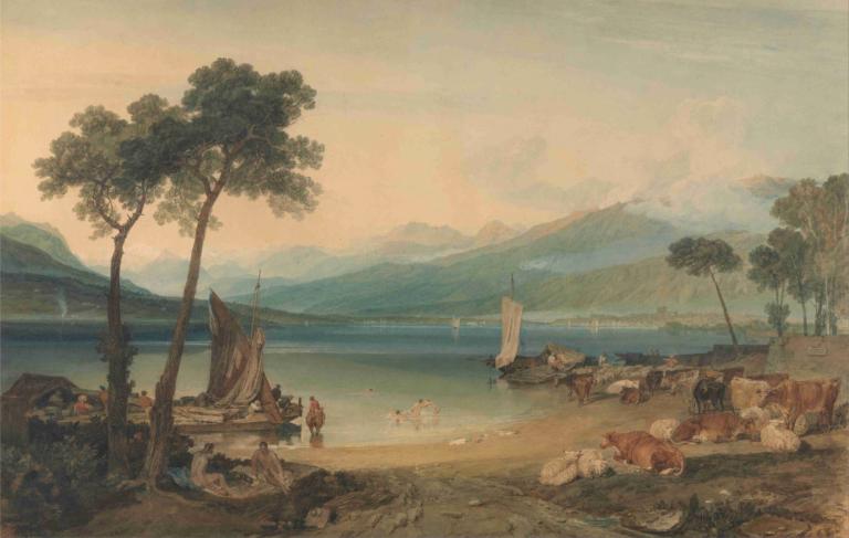 Lake Geneva and Mount Blanc,Joseph Mallord William Turner,Oil Painting,Oil Painting, tree, outdoors, scenery