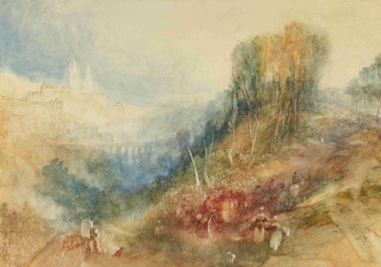 Lausanne From The West,从西方看洛桑,Joseph Mallord William Turner,约瑟夫-马洛德-威廉-透纳,油画,油画, 风景, 树, 传统媒体, 没有人类, 路, 户外