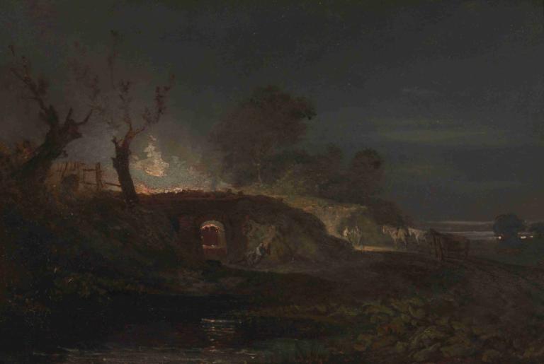 Limekiln at Coalbrookdale,Joseph Mallord William Turner,Oil Painting,Oil Painting, scenery, tree, outdoors