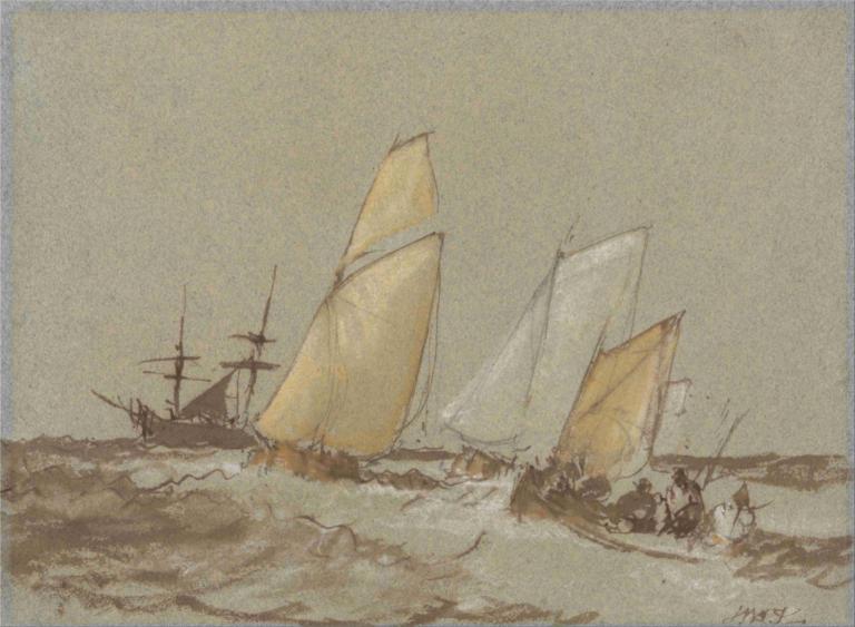 Shipping,航運,Joseph Mallord William Turner,威廉·特納,油畫,油畫, 船隻, 沒有人類, 船, 簽名, 船, 邊界, 戶外, 傳統媒體