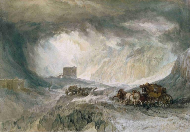 Snowstorm, Mont Cenis,塞尼斯山暴風雪,Joseph Mallord William Turner,威廉·特納,油畫,油畫, 地面車輛, 風景, 戶外, 摩托車, 多個男孩, 山, 傳統媒體