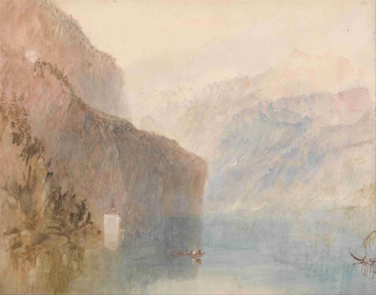 Tell's Chapel, Lake Lucerne,テルの礼拝堂、ルツェルン湖,Joseph Mallord William Turner,ジョセフ・マロード・ウィリアム・ターナー,油絵,油絵, 景色, 屋外, 山