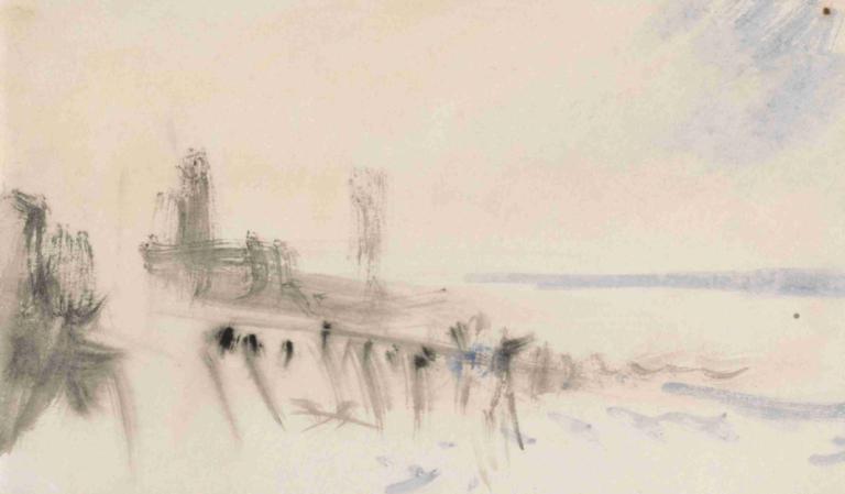 The Channel Sketchbook 31,頻道素描本31,Joseph Mallord William Turner,威廉·特納,油畫,油畫, 樹, 風景, 傳統媒體, 沒有人類, 戶外, 水, 船隻, 海灘