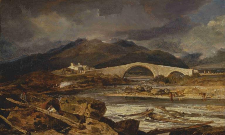 Tummel Bridge, Perthshire,Joseph Mallord William Turner,Oliemaleri,Oliemaleri, landskab, udendørs, Sky