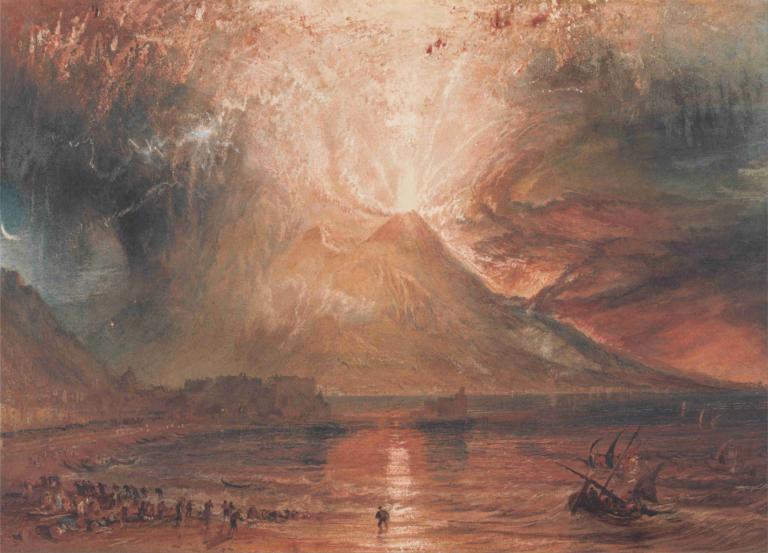 Vesuvius in Eruption,Vesuv i udbrud,Joseph Mallord William Turner,Oliemaleri,Oliemaleri, landskab, båd