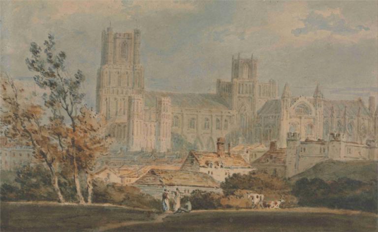 View of Ely Cathedral,Udsigt over Ely-katedralen,Joseph Mallord William Turner,Oliemaleri,Oliemaleri, træ