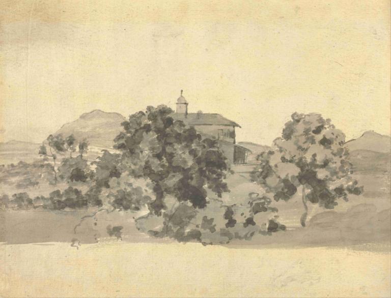 A Church in Italy,Joseph Wright of Derby,Copperplate Etching,Copperplate Etching, tree, outdoors, scenery