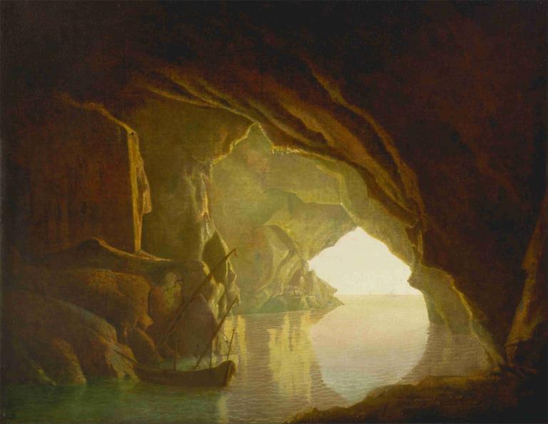 A Grotto in the Gulf of Salerno, Sunset,Gua di Teluk Salerno, Matahari Terbenam,Joseph Wright of Derby