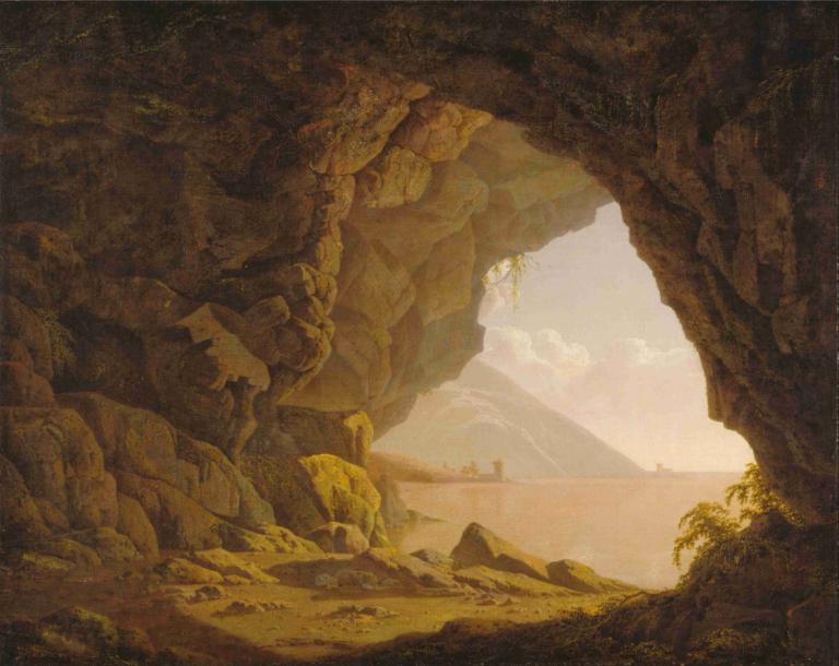 Cavern, near Naples,Joseph Wright of Derby,Oil Painting,Oil Painting, scenery, outdoors, no humans, rock