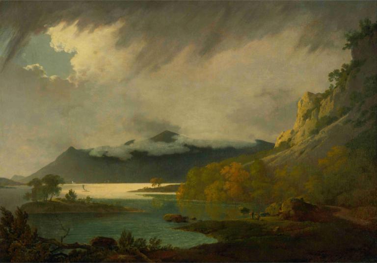 Derwent Water, with Skiddaw in the distance,Derwent Water, med Skiddaw i det fjerne,Joseph Wright of Derby