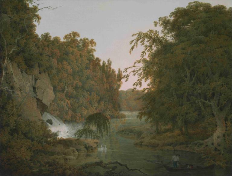 Dovedale,Joseph Wright of Derby,Oil Painting,Oil Painting, scenery, tree, outdoors, water, nature, solo