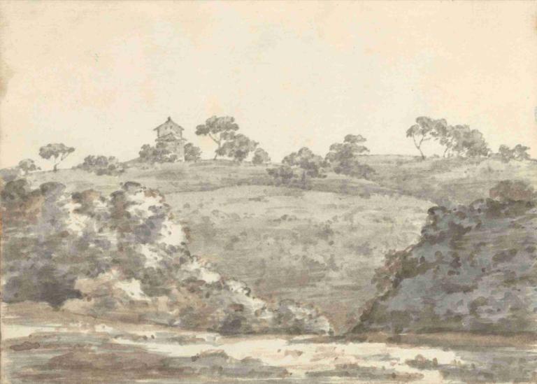 Landscape with a Two-Story Building on a Hill,Landschap met een gebouw van twee verdiepingen op een heuvel