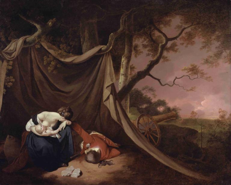 The Dead Soldier,死去的士兵,Joseph Wright of Derby,德比的约瑟夫-赖特,油画,油画, 树, 1男孩, 猫, 动物, 棕色的头发