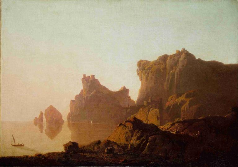 The Gulf of Salerno,萨莱诺湾,Joseph Wright of Derby,德比的约瑟夫-赖特,油画,油画, 风景, 户外, 沙漠, 岩石, 没有人类, 天空, 天, 悬崖