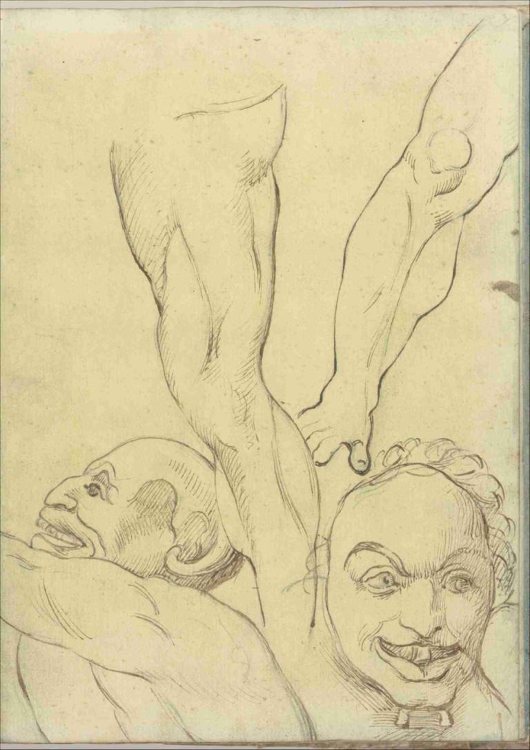 Two Demons and Two Legs, probably after Michelangelo,To demoner og to bein, sannsynligvis etter Michelangelo