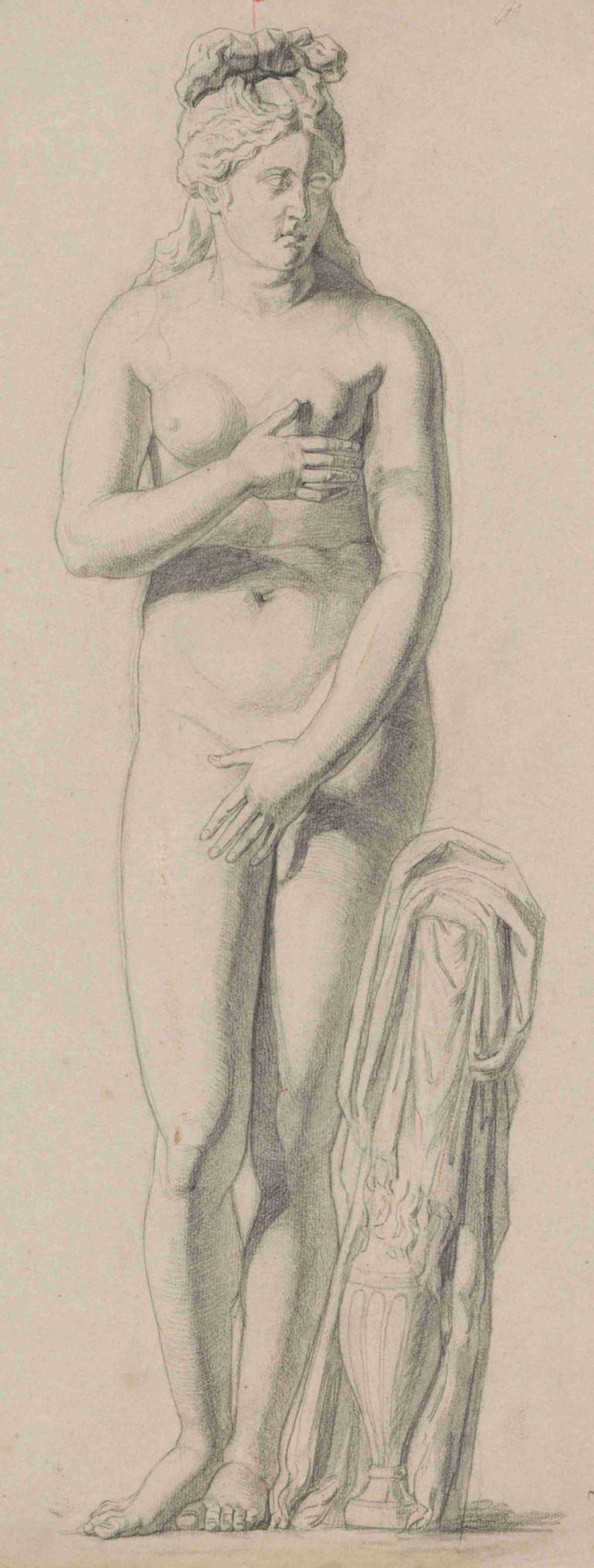 A study of an ancient female figure,Jozef Hanula,Sketch,Sketch, 1girl, solo, monochrome, nude