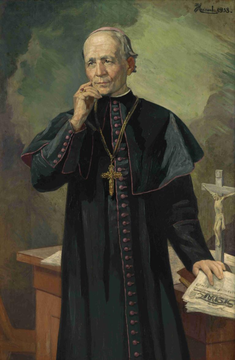 Andrej Hlinka,Jozef Hanula,Oil Painting,Oil Painting, priest, 1boy, jewelry, male focus, cross, old, necklace