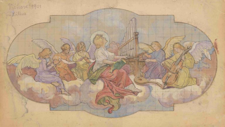 Angelic Choir,Jozef Hanula,Illustration,Illustration, instrument, wings, music, playing instrument